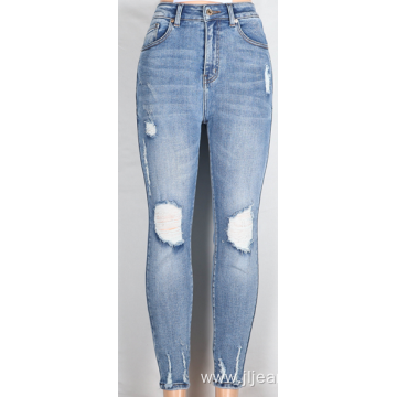 Ripped Jeans Personality Light Blue High Waist
